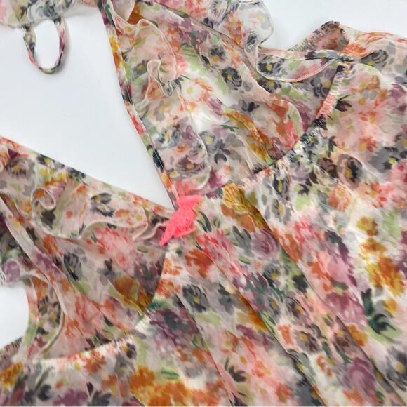 Victoria's Secret Cream Pink Floral Sheer Chemise Thong Lingerie Two Piece Set M - Picture 5 of 12